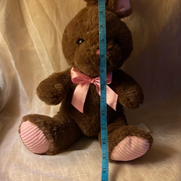 Brown stuffed bunny with pink ears, bow & feet 3 & up - Picture 12 of 13